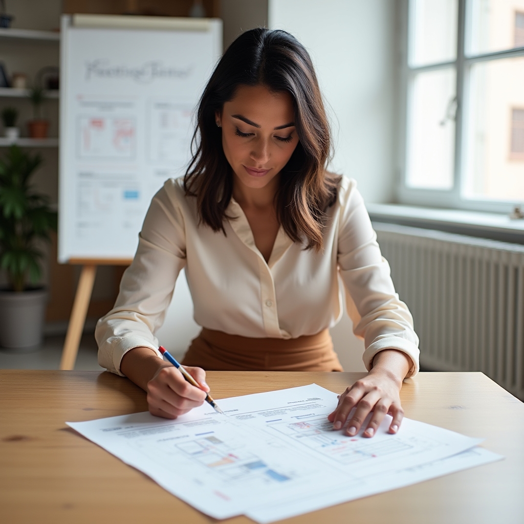 Carolina, visual communication instructor reviewing presentation design with a participant